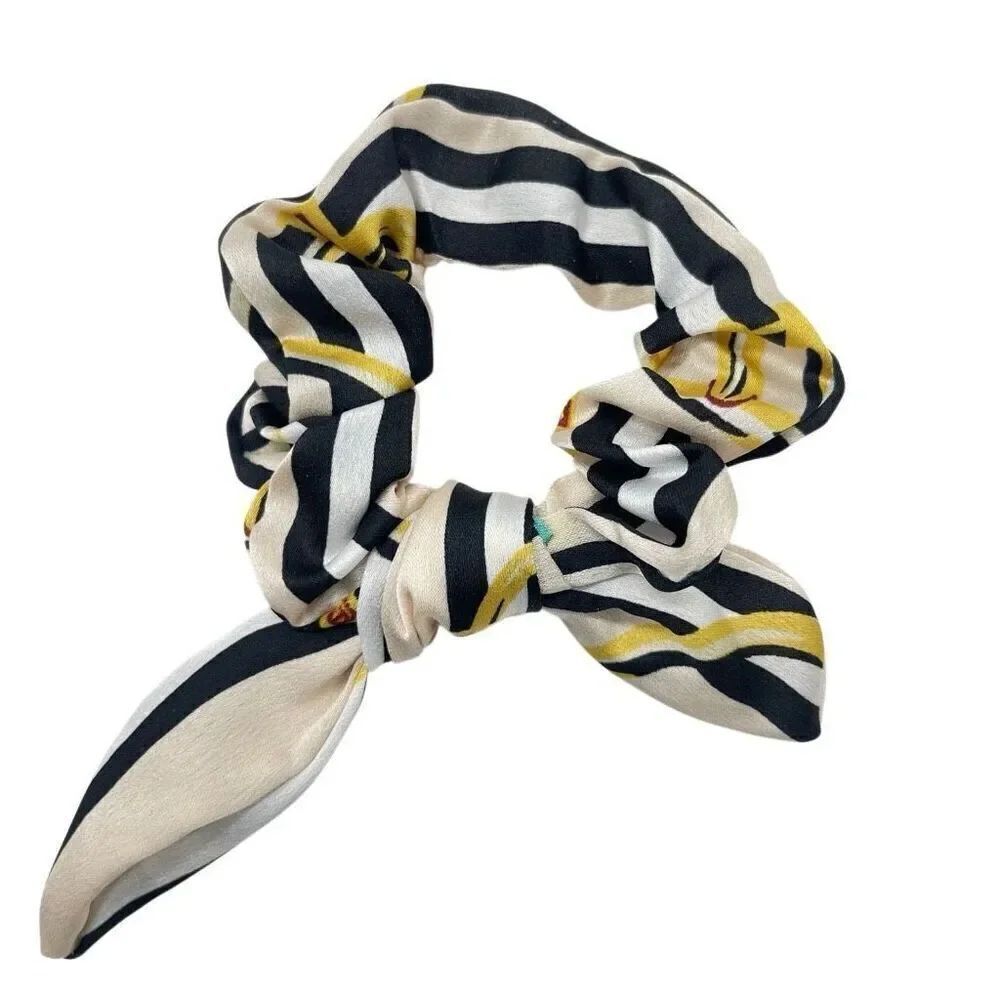 Luxury Print Satin Scrunchie with Bow – Elegant Hair Accessory